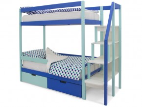 Двухъярусная кровать Svogen с ящиками и бортиком мятно-синий в Миньяре - minyar.mebel74.com | фото