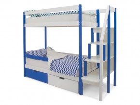 Двухъярусная кровать Svogen с ящиками и бортиком сине-белый в Миньяре - minyar.mebel74.com | фото 1