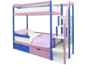 Двухъярусная кровать Svogen с ящиками и бортиком синий-лаванда в Миньяре - minyar.mebel74.com | фото 1