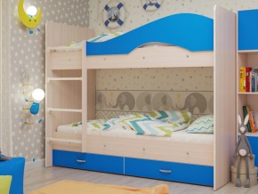 Кровать 2-х ярусная Мая с ящиками на латофлексах млечный дуб/синий в Миньяре - minyar.mebel74.com | фото