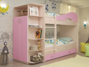 Кровать 2-х ярусная Мая с ящиками и шкафом на латофлексах розовый в Миньяре - minyar.mebel74.com | фото