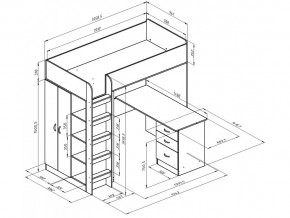 Кровать чердак Теремок 3 Сонома-Голубой в Миньяре - minyar.mebel74.com | фото 2