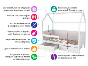 Кровать-домик мягкий Svogen с ящиками и бортиком бежево-белый в Миньяре - minyar.mebel74.com | фото 2