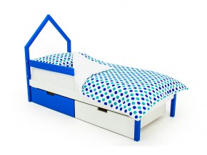 Кровать-домик мини Svogen с ящиками и бортиком сине-белый в Миньяре - minyar.mebel74.com | фото 1