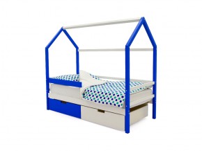 Кровать-домик Svogen с ящиками и бортиком сине-белый в Миньяре - minyar.mebel74.com | фото