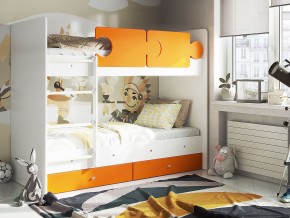 Кровать двухъярусная Тетрис латы с бортиками белый-оранжевый в Миньяре - minyar.mebel74.com | фото 1