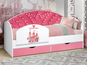 Кровать с продольной мягкой спинкой Корона №1 800х1900 мм розовая в Миньяре - minyar.mebel74.com | фото 2