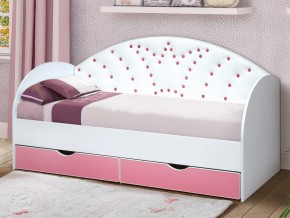 Кровать с продольной мягкой спинкой Корона №4 800х1900 мм розовая в Миньяре - minyar.mebel74.com | фото