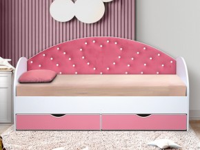 Кровать с продольной мягкой спинкой Сердце №1 800х1600 мм розовая в Миньяре - minyar.mebel74.com | фото