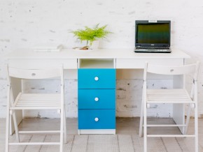 Стол письменный двухместный В 5 голубой в Миньяре - minyar.mebel74.com | фото 1